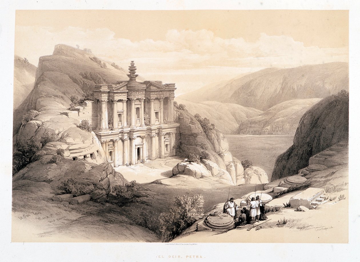 El Deir, Petra, tegning laget 08.03.1839 i "" Det hellige land", London-1849 av David Roberts