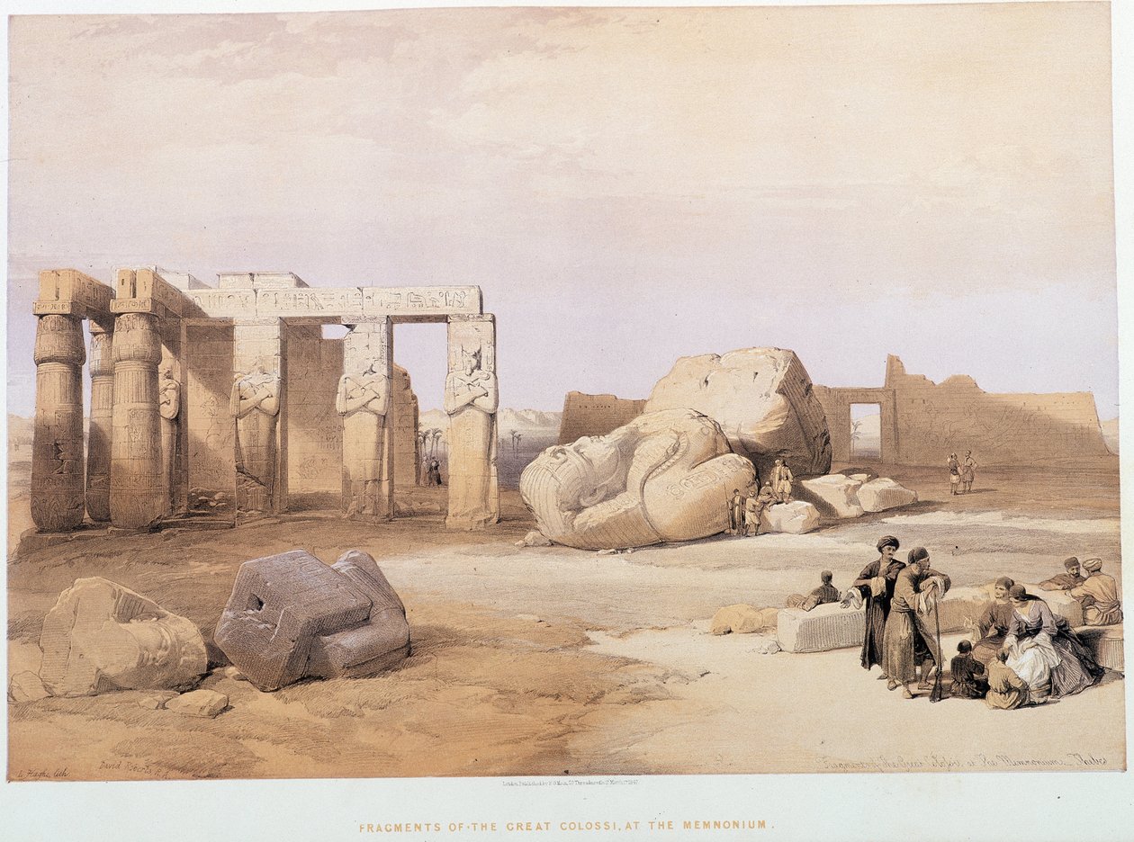 Fragmenter av de store kolossene, ved Memnonium, i "The Holy Land", London 1849 av David Roberts