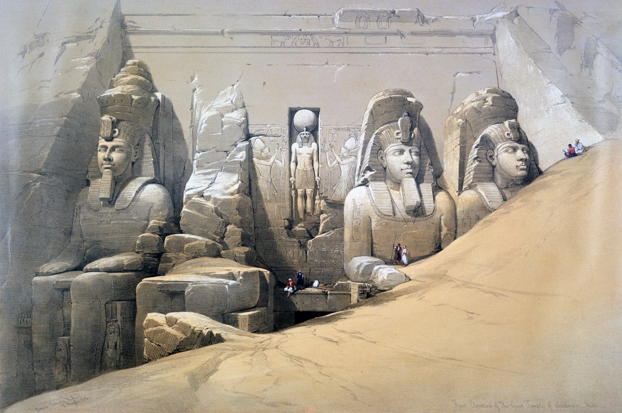 Forhøyning av det store tempelet til Abu Simbel, Nubia, 1800-tallet av David Roberts