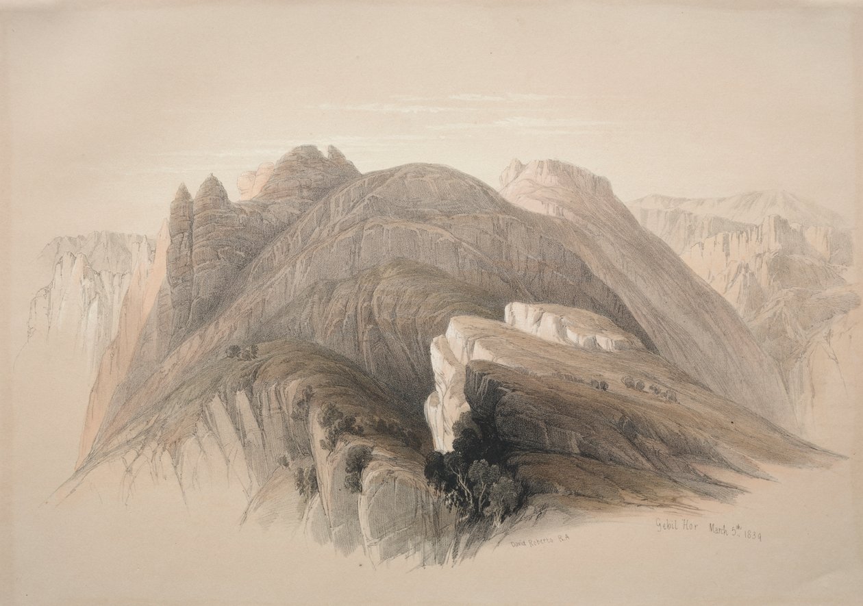 Gebil Hor. Mount Hor, fra klippene som omkranser Petra av David Roberts