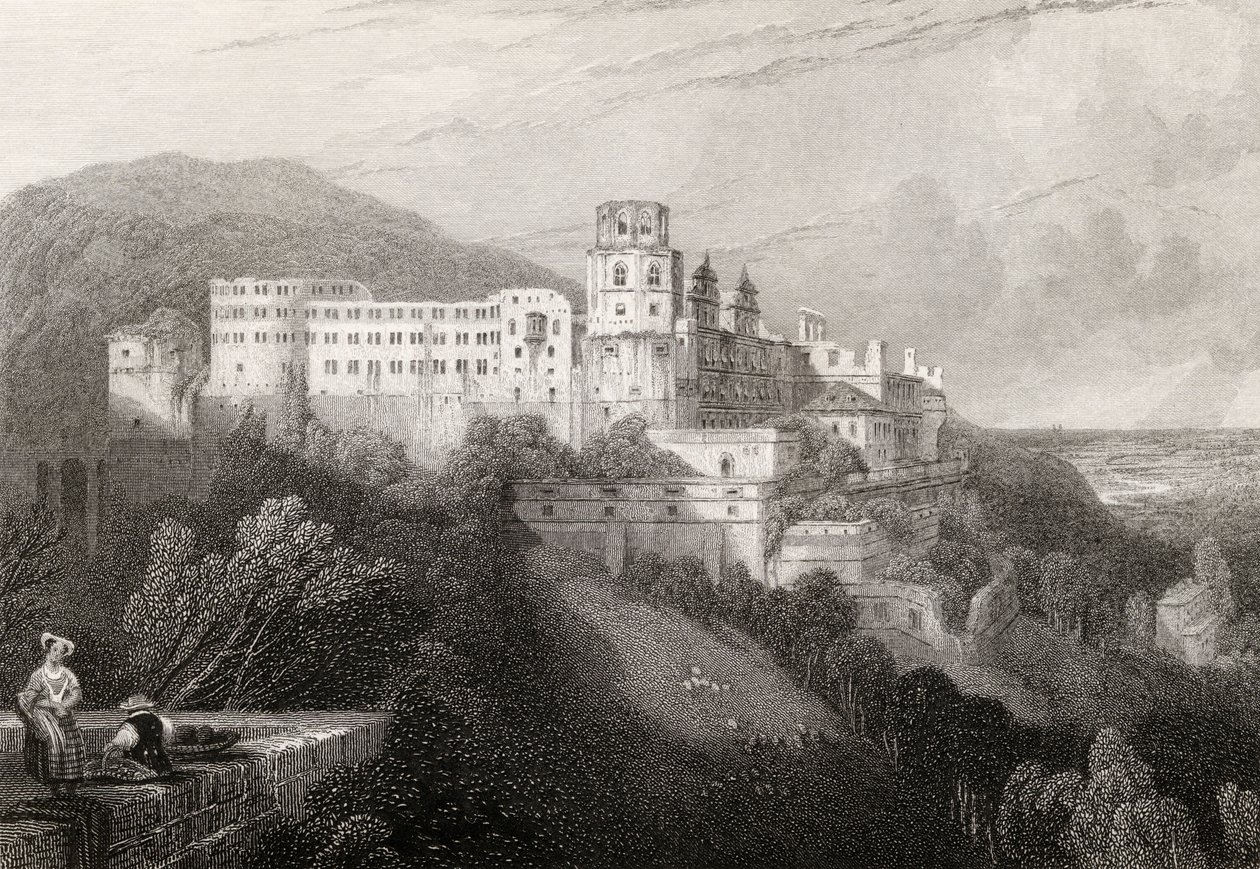 Heidelberg slott, Heidelberg, gravert av J.T.Willmore i 