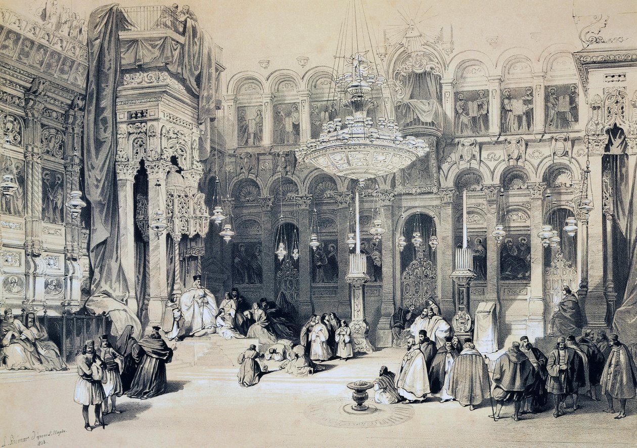 Interiør av Den hellige gravs kirke, Jerusalem av David Roberts