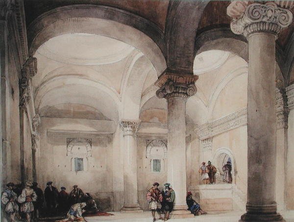 Interiør i en moske, ca. 1835 (akvarell på papir) av David Roberts