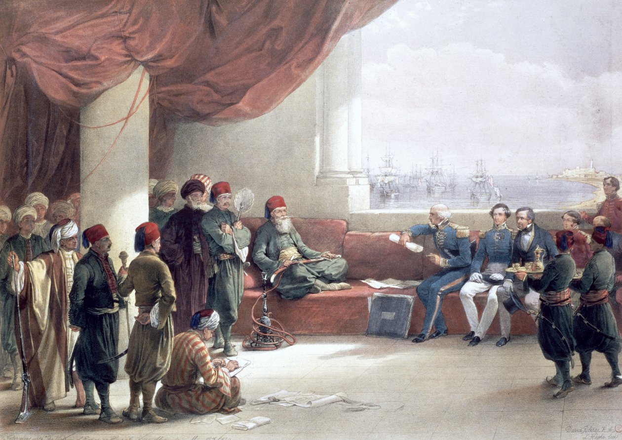 Intervju med visekongen i Egypt ved hans palass, Alexandria, Egypt, 12. mai 1839, 1800-tallet av David Roberts