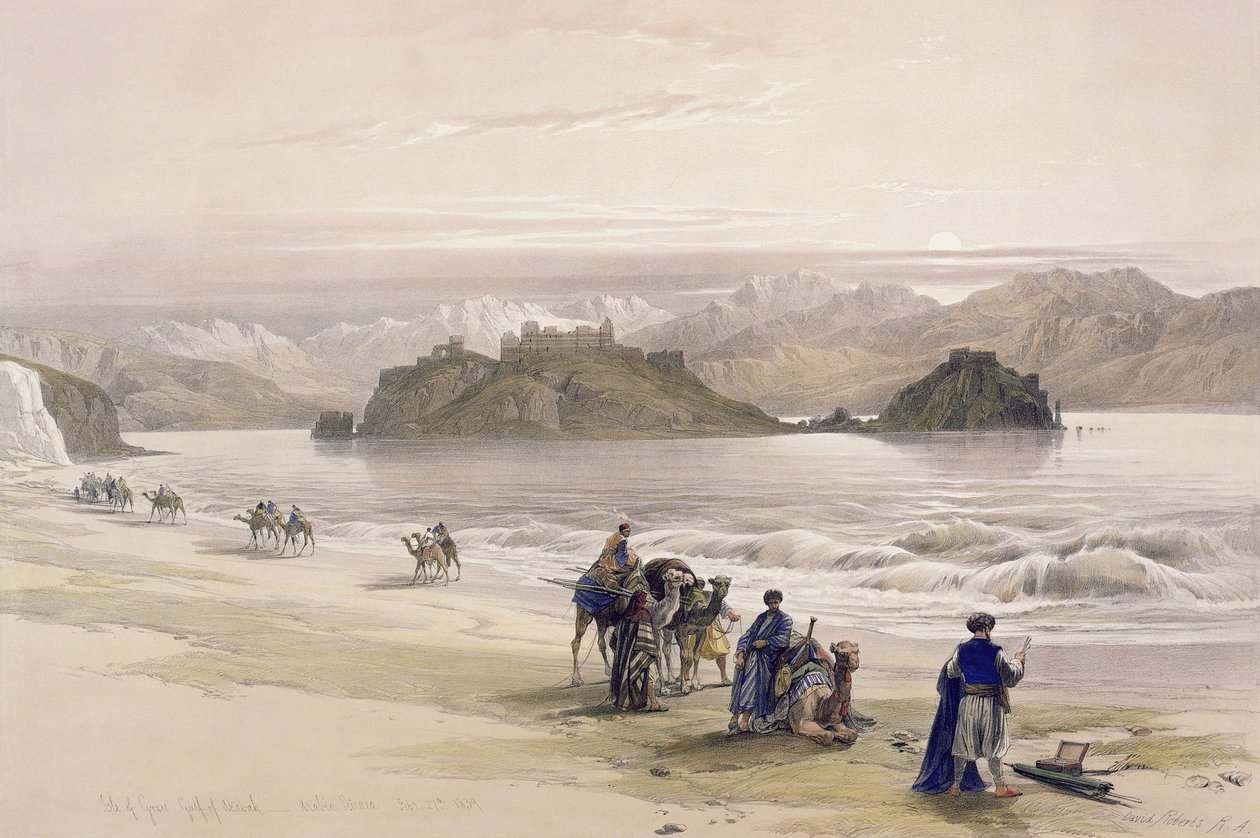 Isle of Graie, Gulf of Akabah, Arabia Petraea, 27. februar 1839, plate 108 fra bind III av 