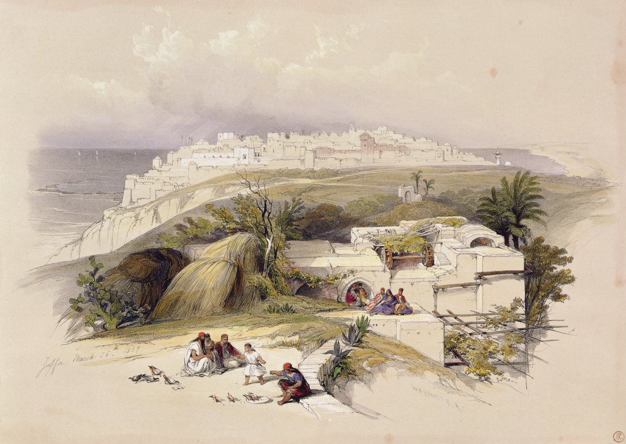 Jaffa, 26. mars 1839, plate 62 fra bind II av 'The Holy Land', gravert av Louis Haghe (1806-85) pub. 1843 av David Roberts