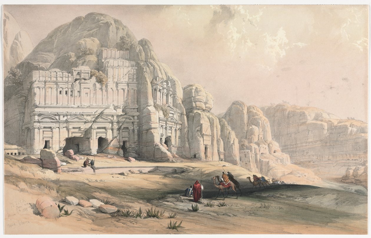 Petra, den østlige enden av dalen, 1839. av David Roberts