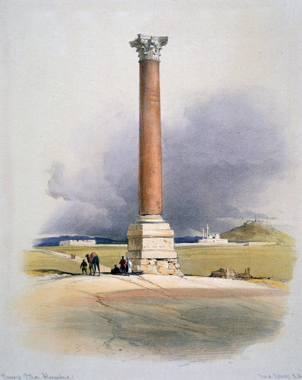 Pompeys-søylen, Alexandria, 1800-tallet av David Roberts