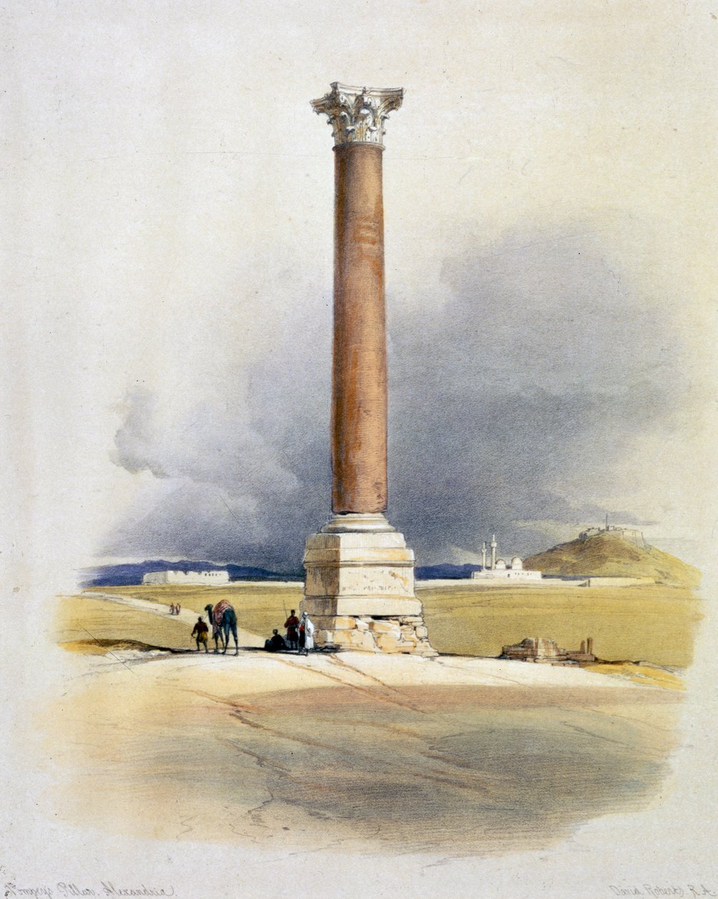 Pompeys søyle, Alexandria, Egypt, 1800-tallet av David Roberts