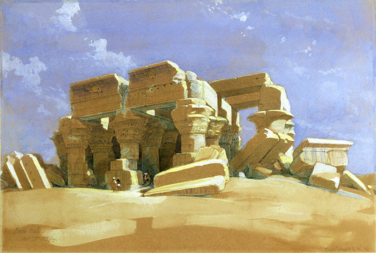 Portiko til tempelet til Kom Ombo, Øvre Egypt, 1838 (wc på papir) av David Roberts