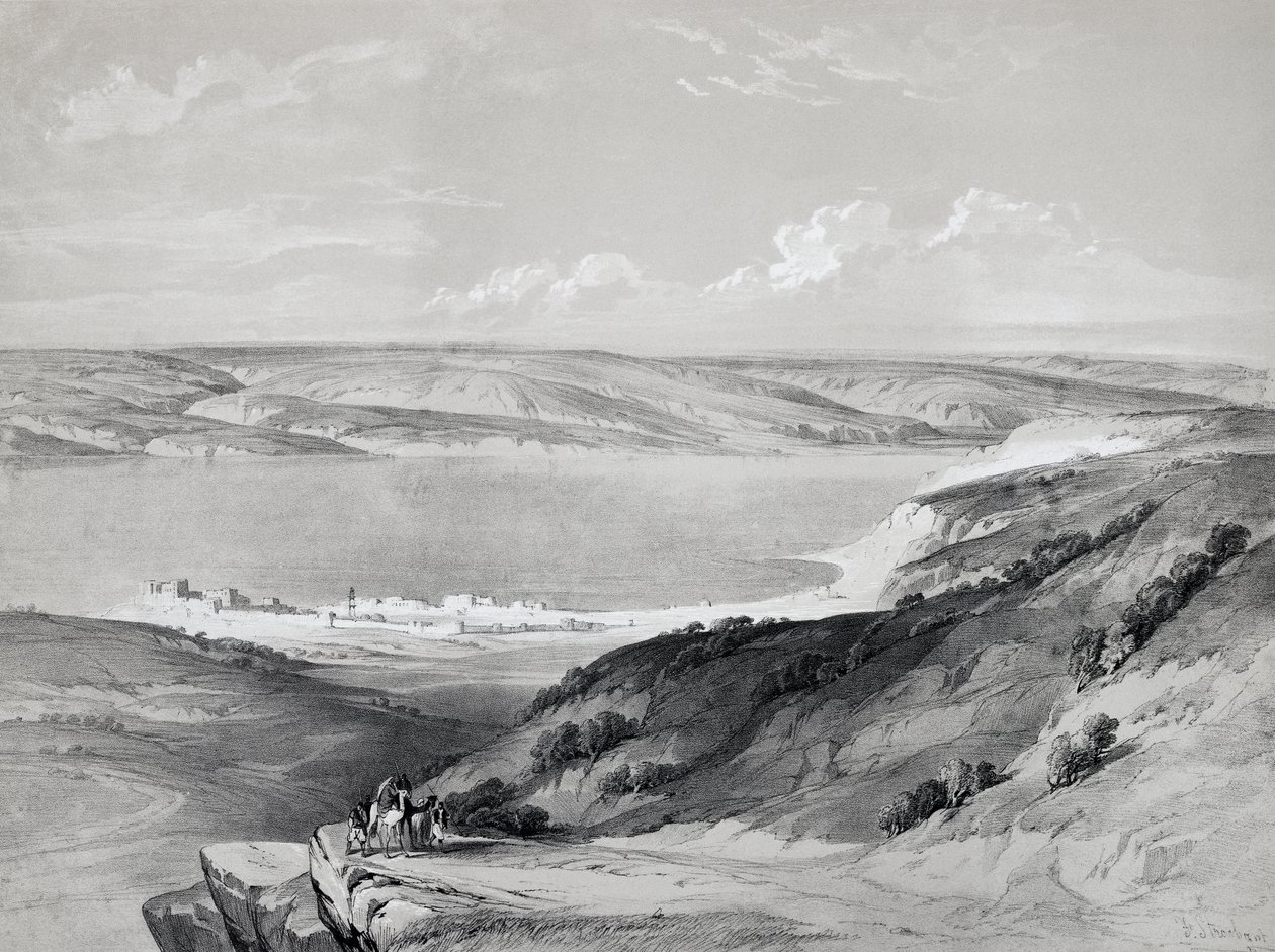 Genesaretsjøen, fra reise til det hellige land, litografi av David Roberts (1796-1864) av David Roberts