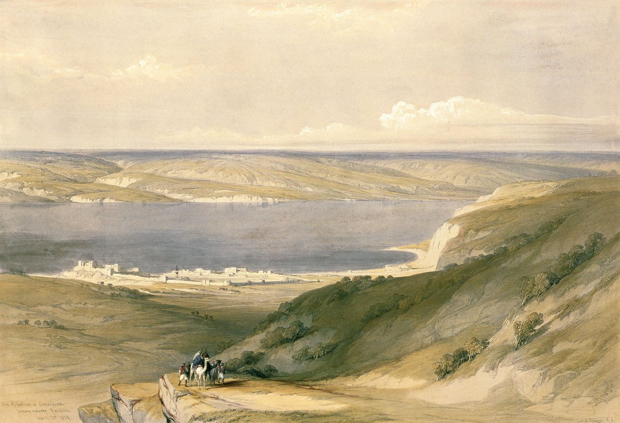 Genesaretsjøen eller Genesaret, med utsikt mot Bashan, 21. april 1839, plate 36 fra bind I av 