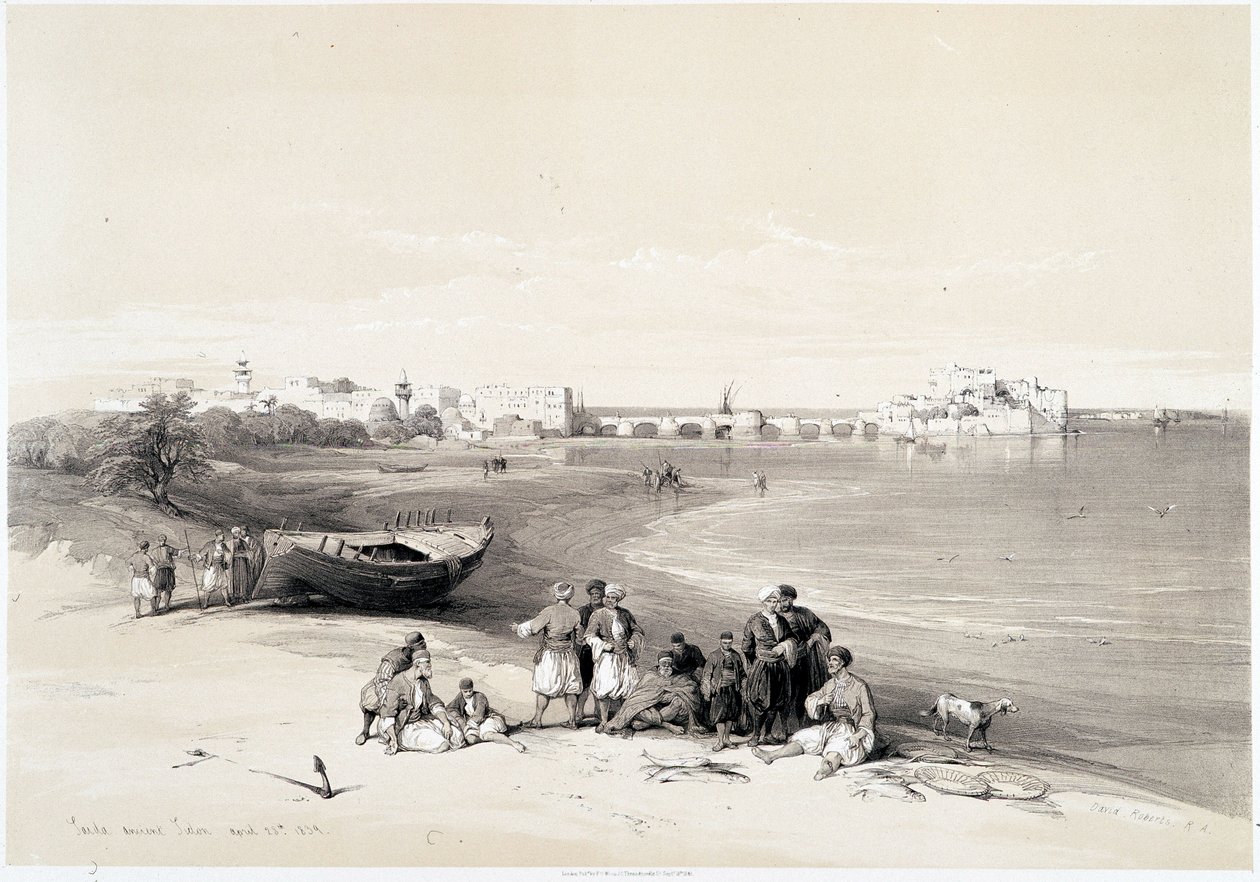 Sidon (Said), tegning laget 28.04.1839 i "" Det hellige land", London 1849 av David Roberts