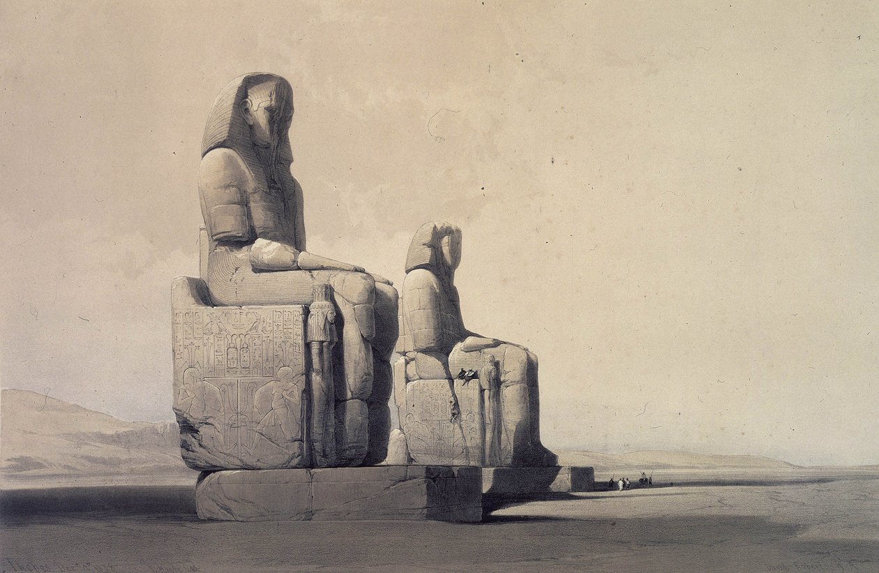 Statuer ved Theben, Egypt, c1845 (litografi) av David Roberts