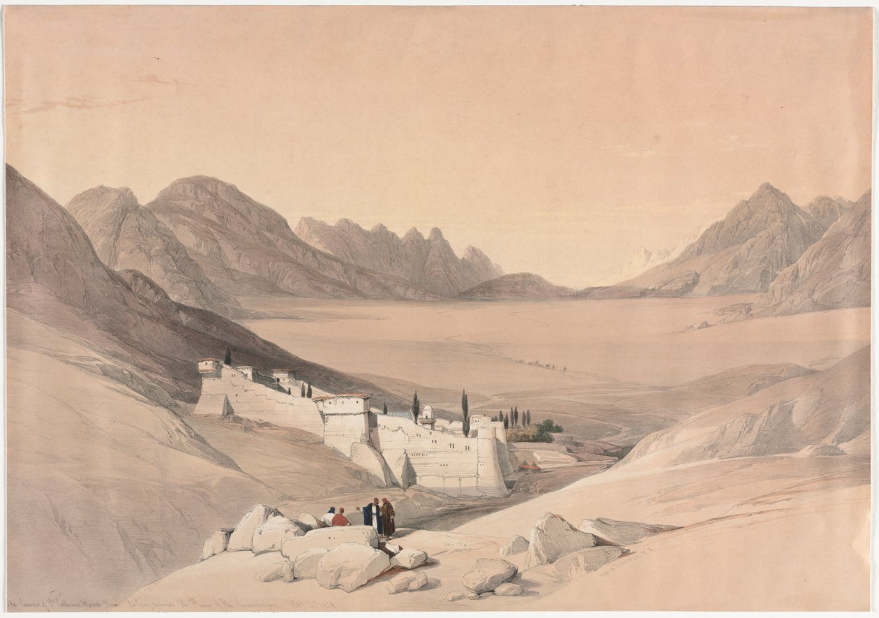 St. Catherine-klosteret, Sinai-fjellet, med utsikt mot leirsletten av David Roberts