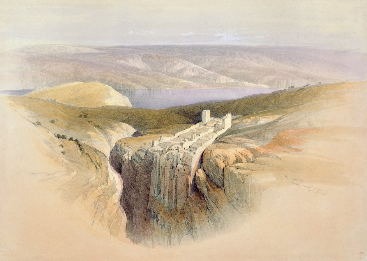 Dødehavet ser mot Moab, 4. april 1839, plate 50 fra bind II av 