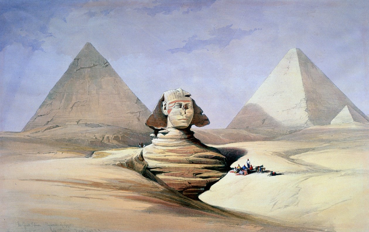 Den store sfinksen og pyramidene i Giza, 1838-1839 av David Roberts