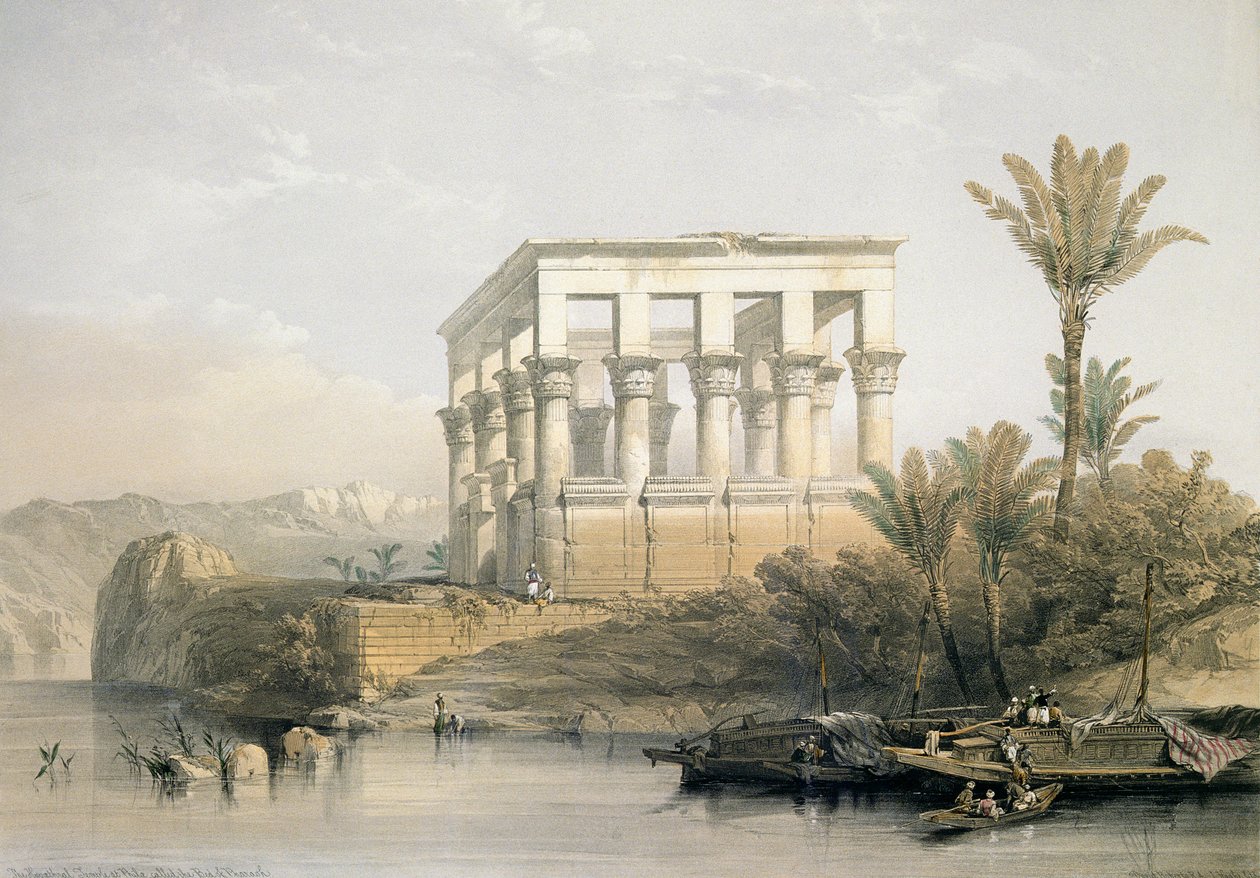 Hypaethral Temple i Philae, kalt Faraos seng, gravert av Louis Haghe, pub. i 1843 av David Roberts