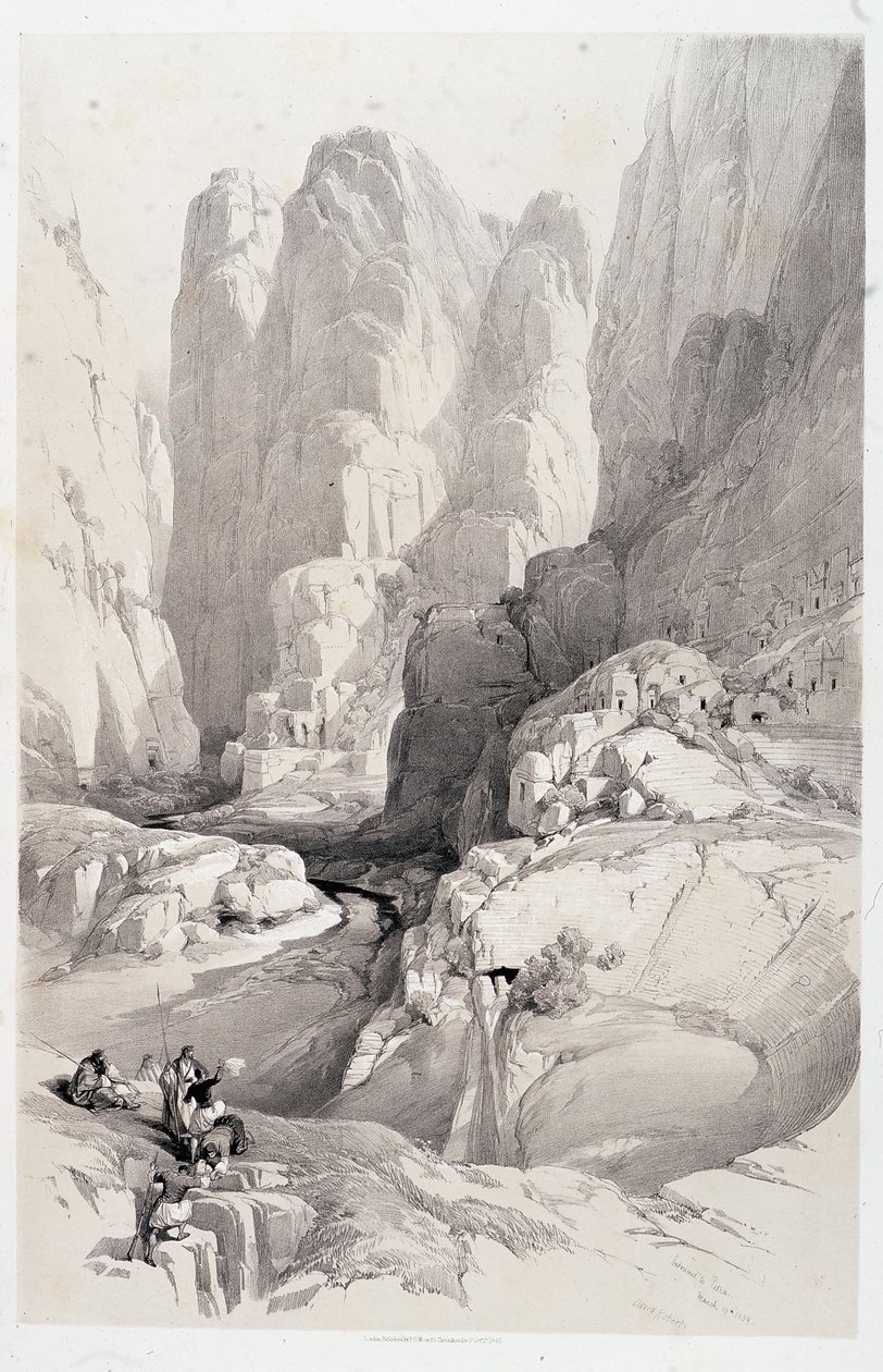 Teateret (inngangen til Petra), tegning laget 10/03/1839 i "The Holy Land"", London 1849 av David Roberts