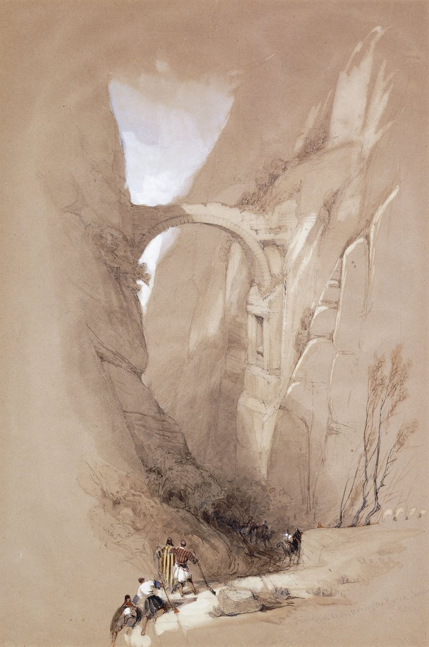 Triumfbuen som krysser ravinen som fører til Petra, 1839 av David Roberts