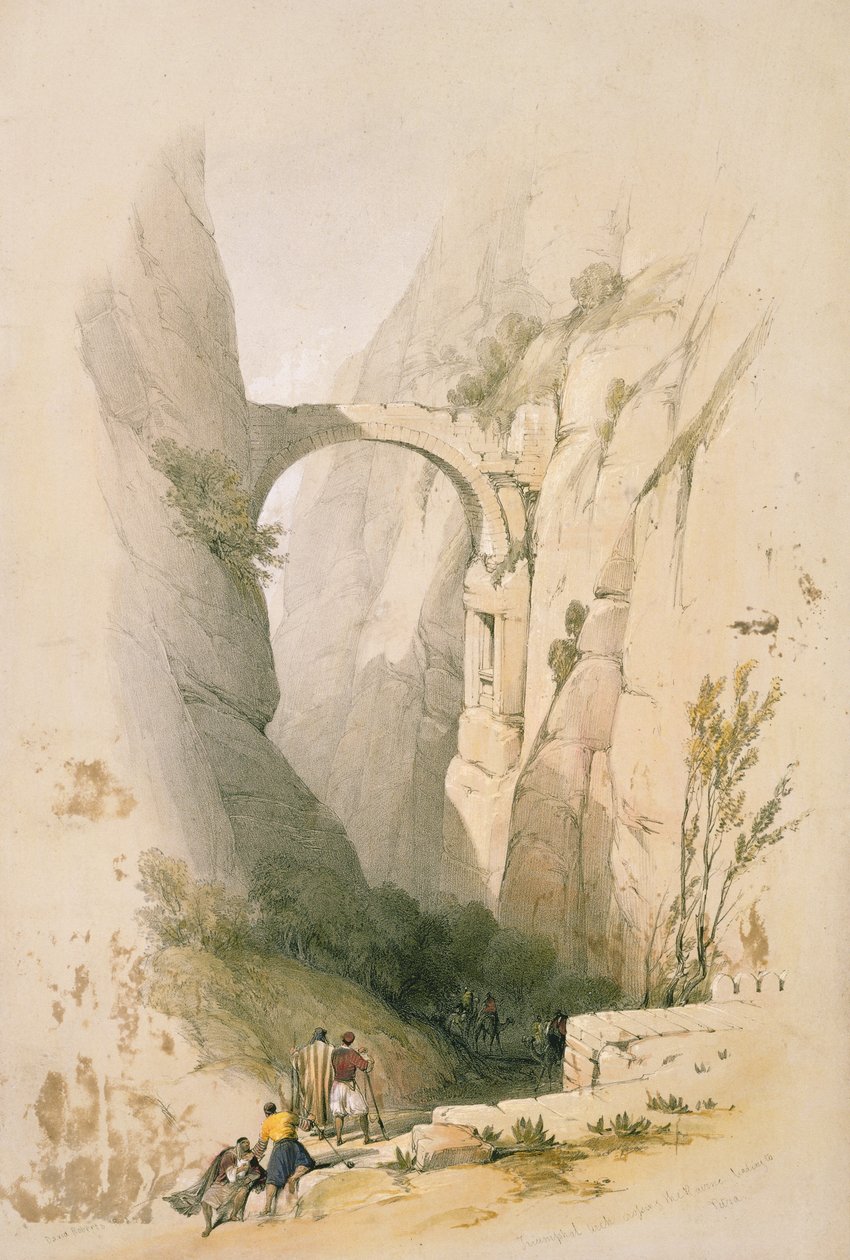 Triumfbue som krysser ravinen som fører til Petra, plate 95 fra bind III av 