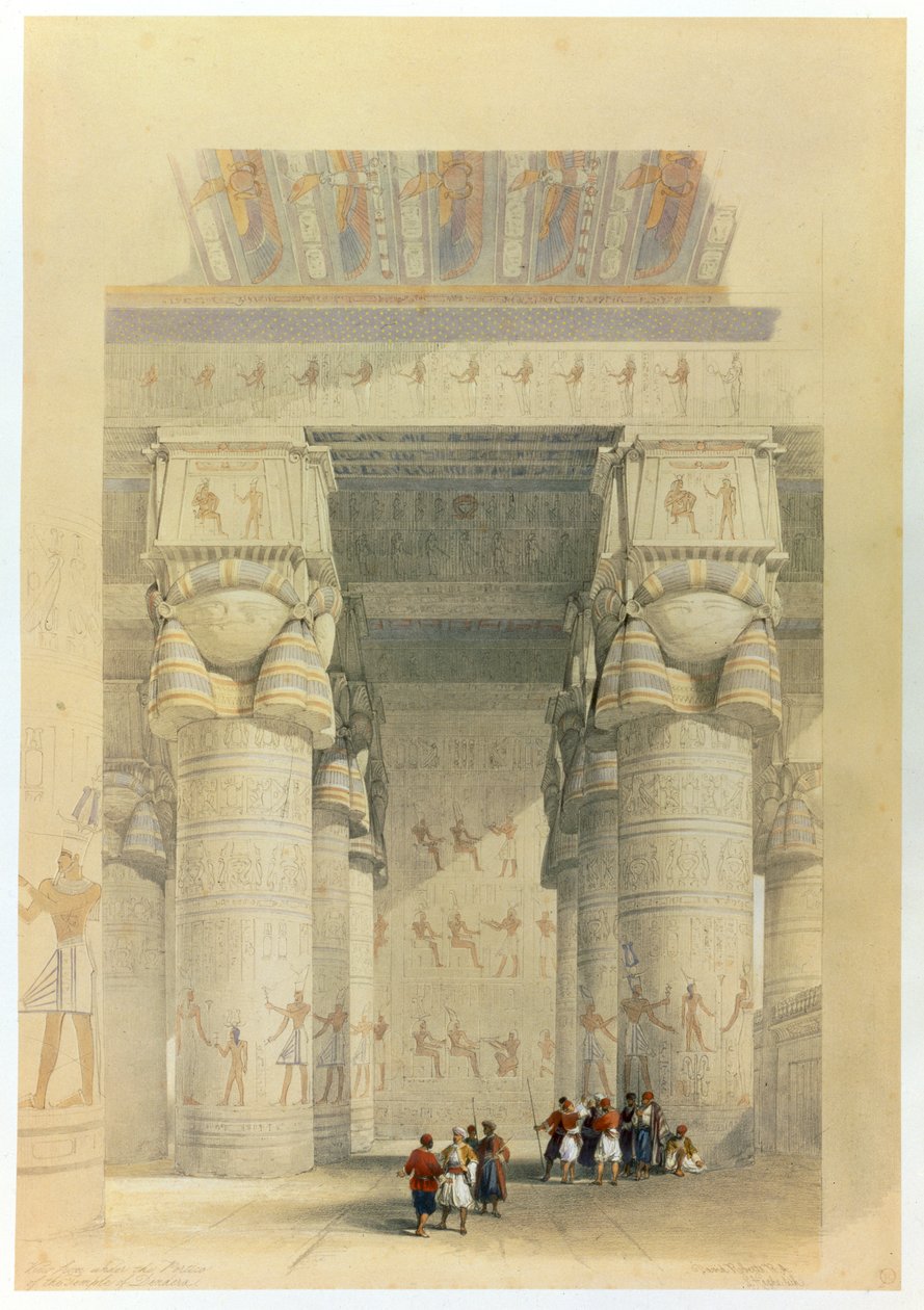 Utsikt fra under portikken til tempelet i Denderah, Egypt, 1800-tallet av David Roberts