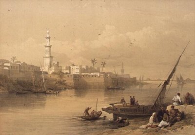 Utsikt over Nilen, ferge til Giza, fra "Egypt and Nubia", Vol.3 (litho) av David Roberts