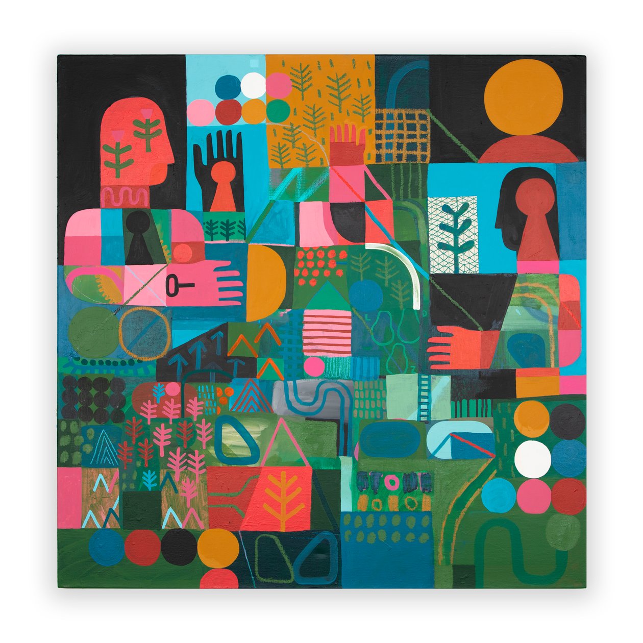 An Emotional Map Of A Celestial Body, 2023 (blandet maling og collage på lerret) av David Shillinglaw