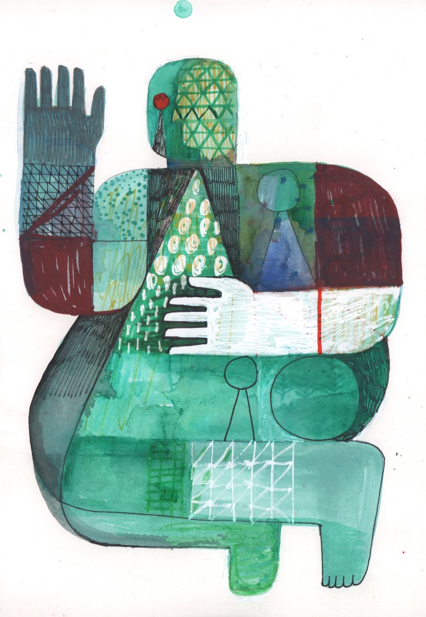 Bodies of Land and Water 1, 2023 (blandet maling på papir) av David Shillinglaw