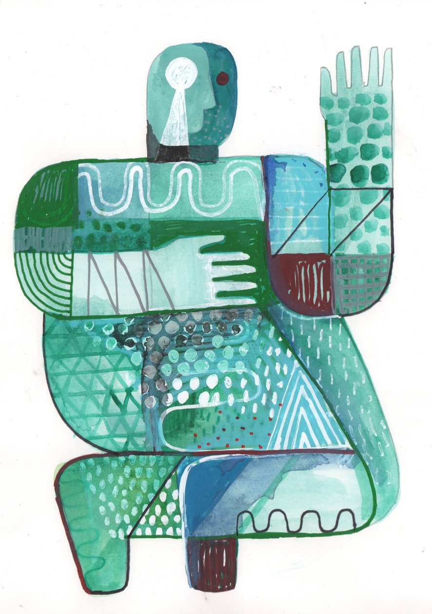 Bodies of Land and Water 2, 2023 (blandet maling på papir) av David Shillinglaw