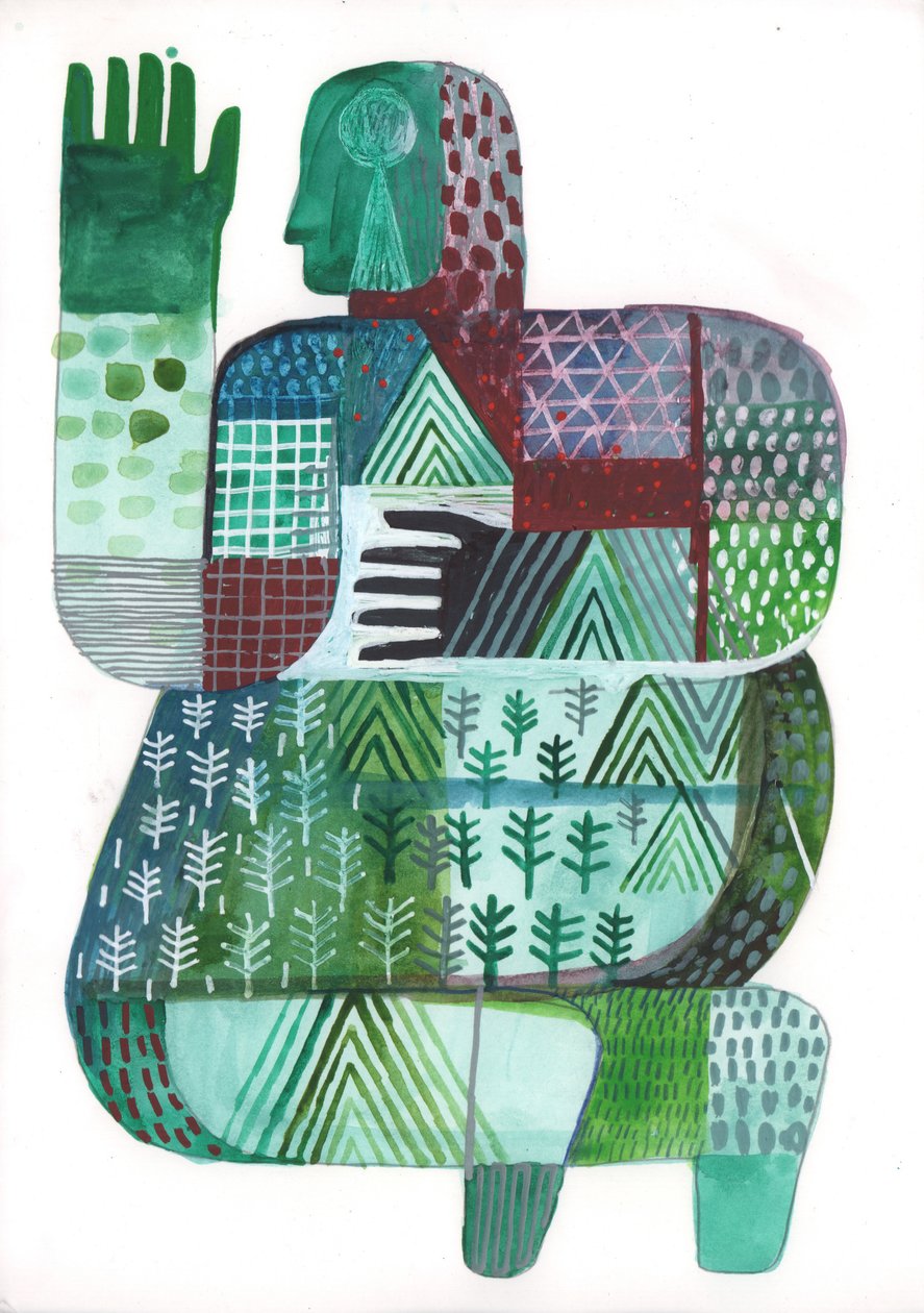 Bodies of Land and Water 3, 2023 (blandet maling på papir) av David Shillinglaw
