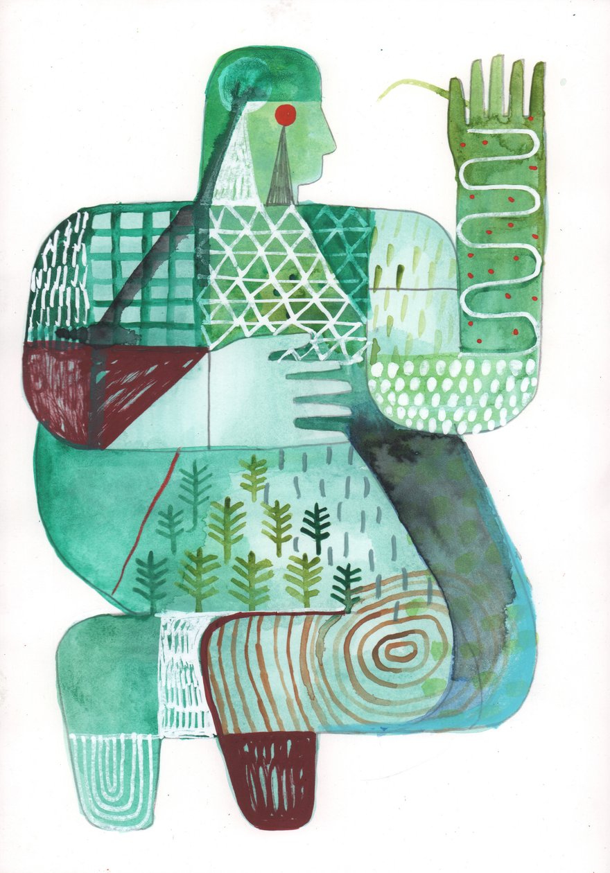 Bodies of Land and Water 4, 2023 (blandet maling på papir) av David Shillinglaw