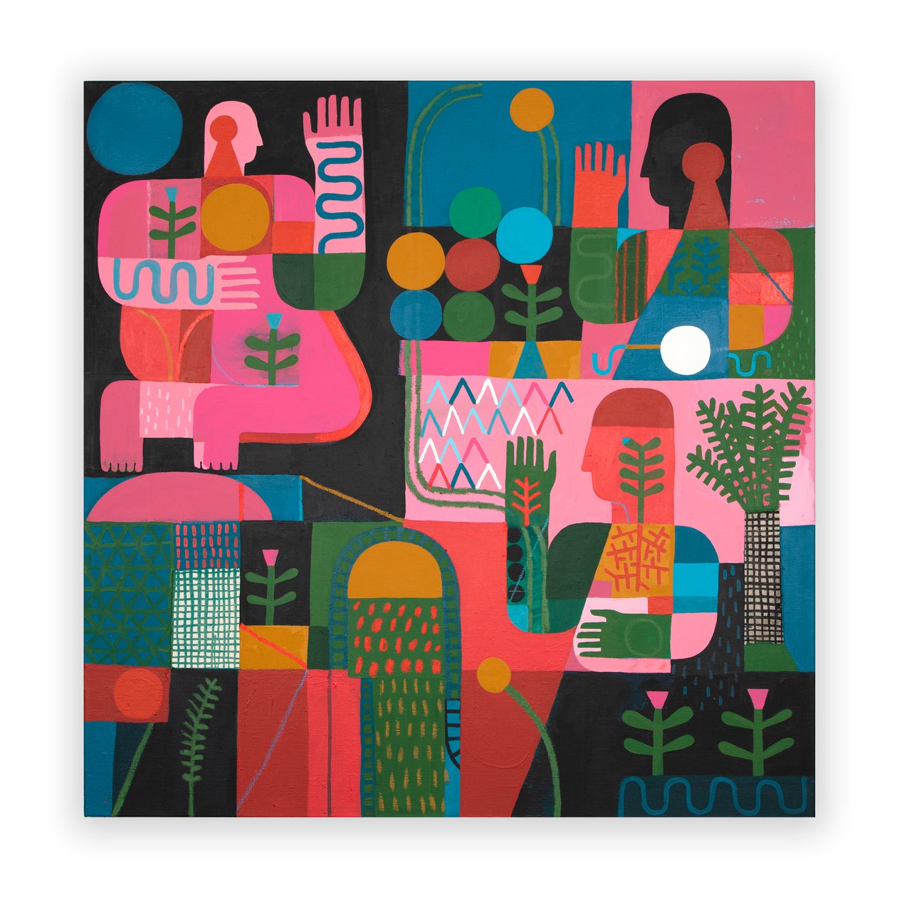 Broken Signals, 2023 (blandet maling og collage på lerret) av David Shillinglaw