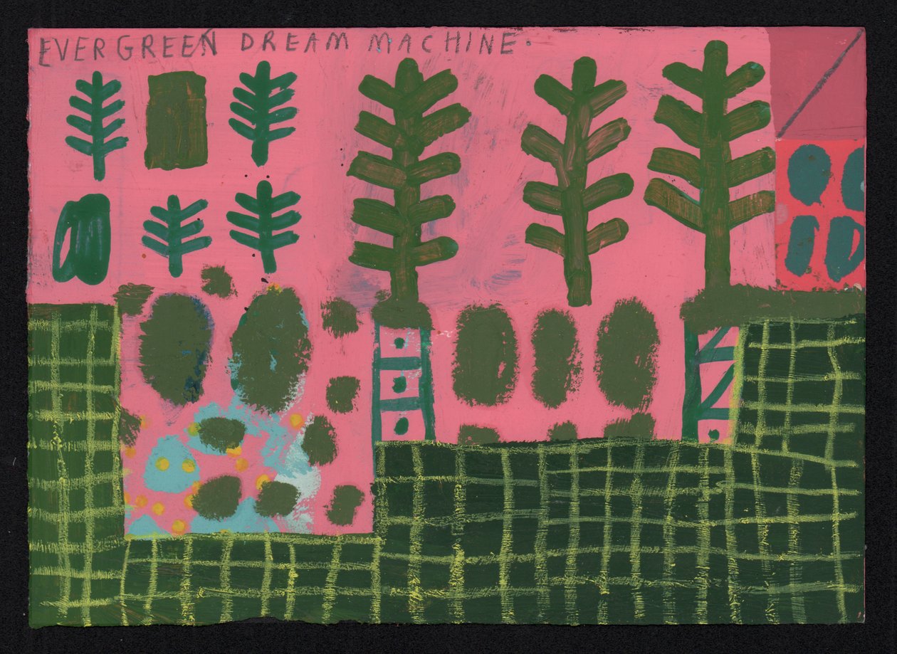 Evergreen, 2023 (blandet maling og collage på lerret) av David Shillinglaw
