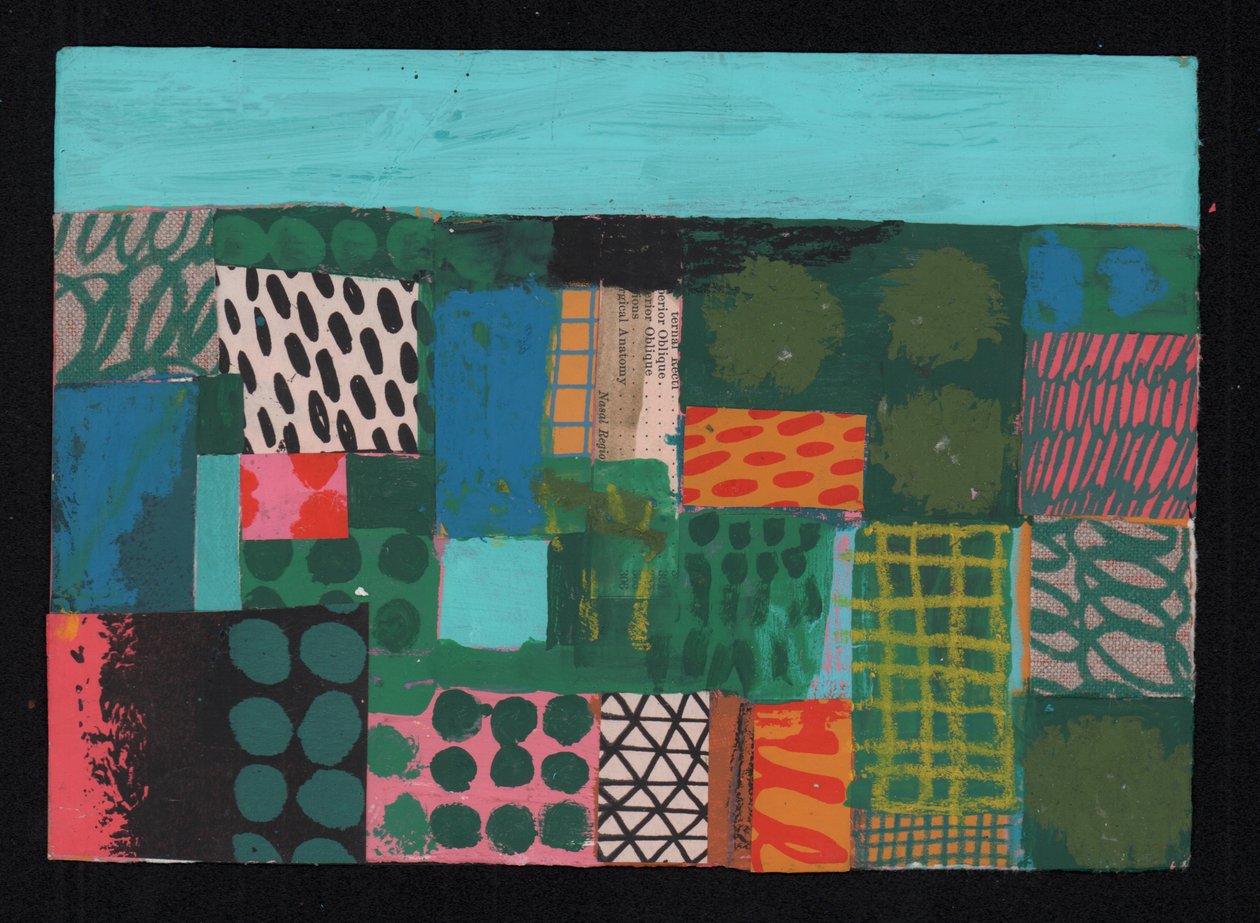 Feltstudie, 2023 (maling og collage) av David Shillinglaw
