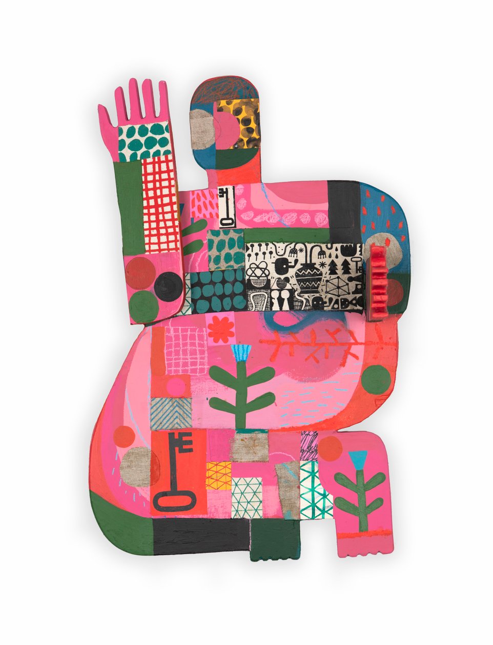 Hot Mess / Unhinged 1A, 2023 (blandet maling og collage på hengslet tremontasje) av David Shillinglaw