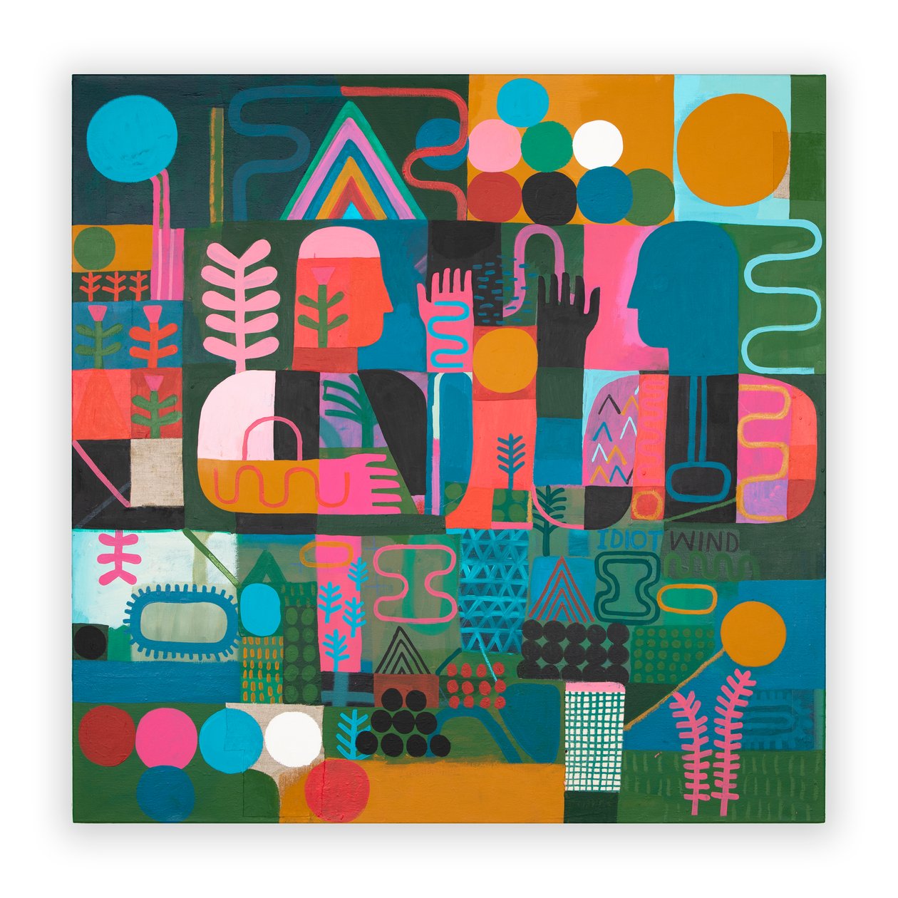 Idiot Wind, 2023 (blandet maling og collage på lerret) av David Shillinglaw