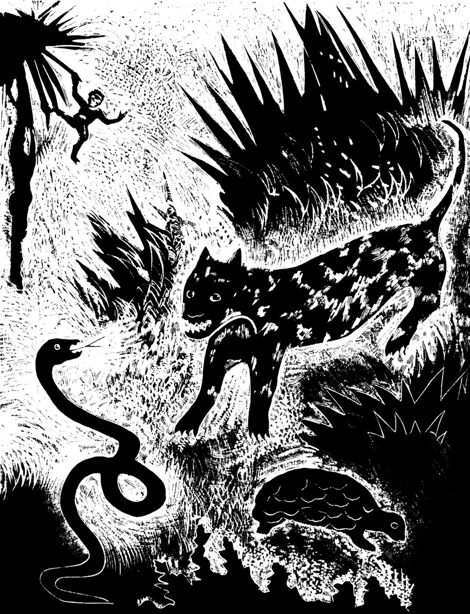 Illustrasjon fra boken Just so stories..., av Rudyard Kipling, 1931. av David Sterenberg