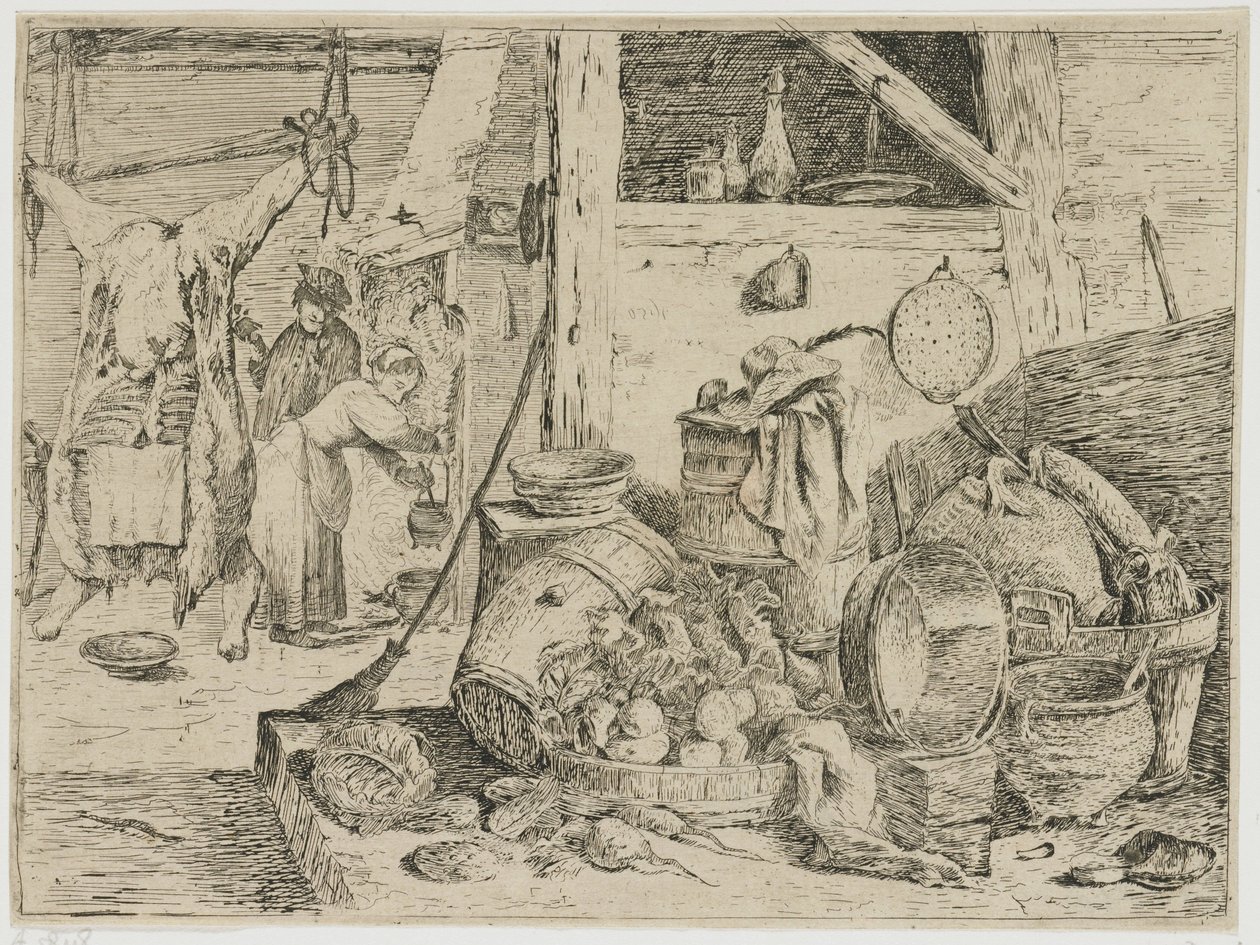 kjøkken interiør av David Teniers (II) (attributed to)