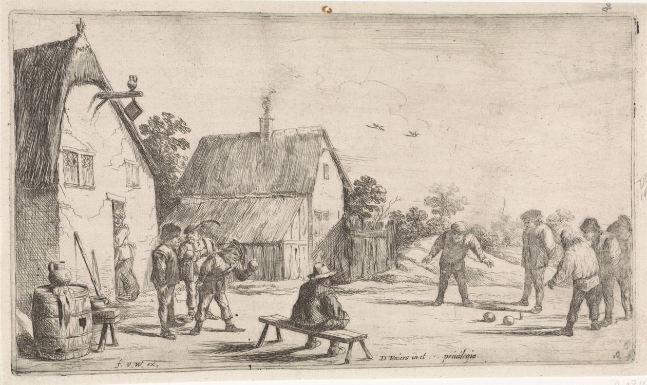 Bønder spiller boule Friluftssjangerscener (serietittel) av David Teniers (II)