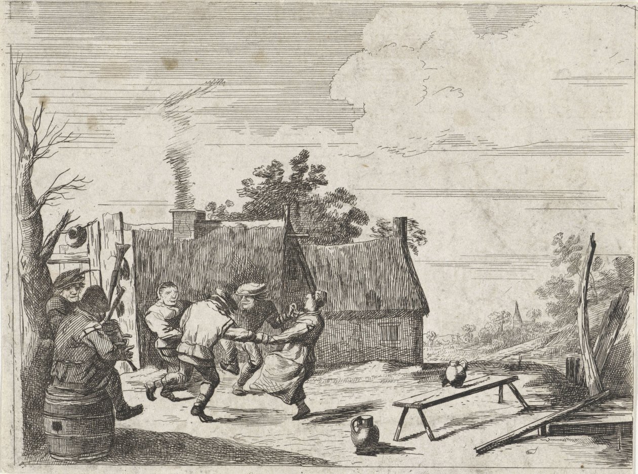 Dansende bønder til musikken til to musikere av David Teniers (II)