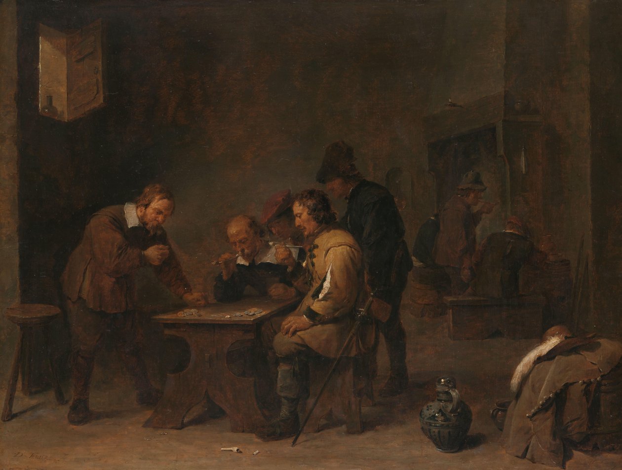 Gamblers menn terninger i en taverna av David Teniers (II)