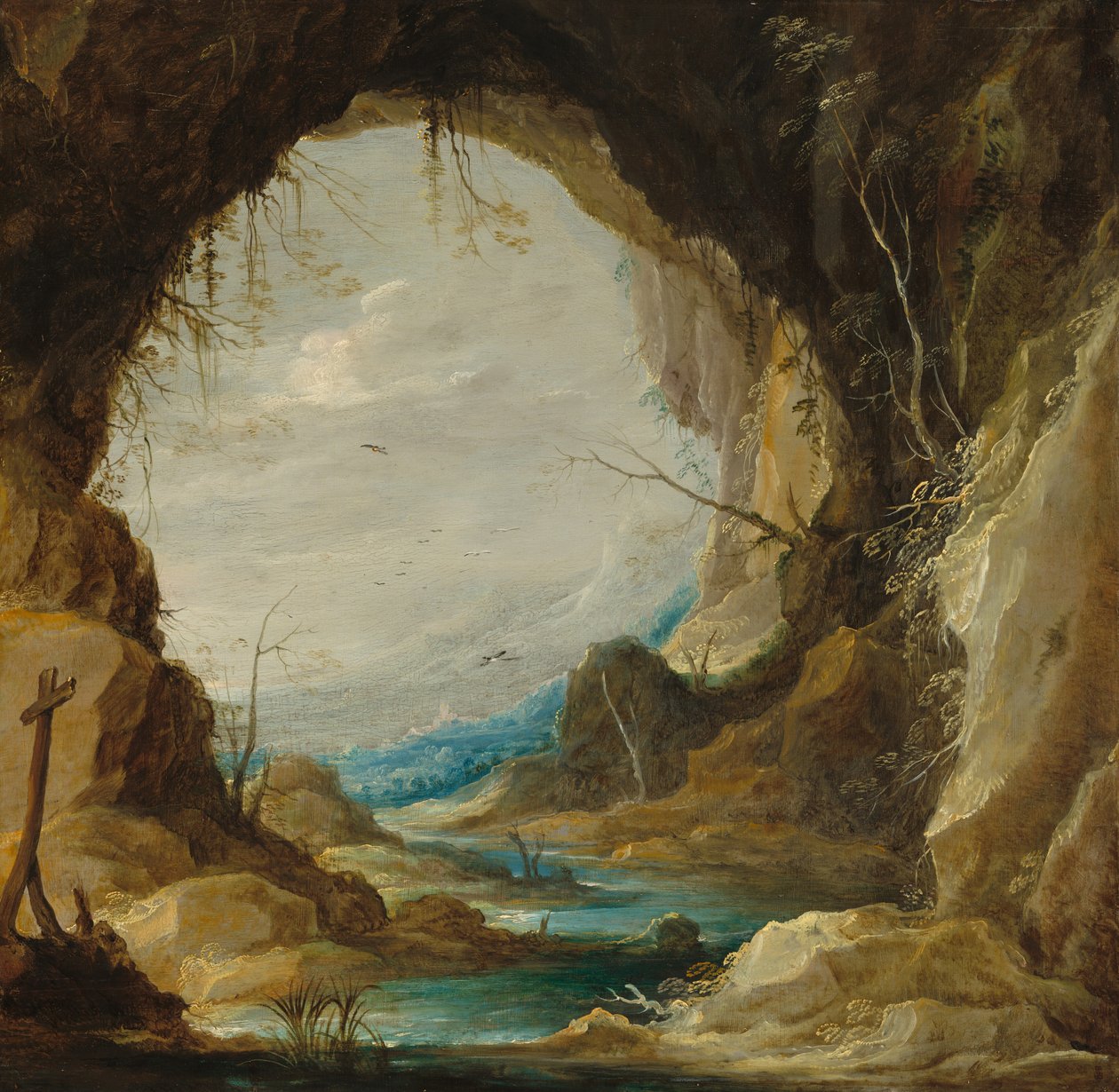 Vista fra en grotte, tidlig på 1630-tallet. av David Teniers II