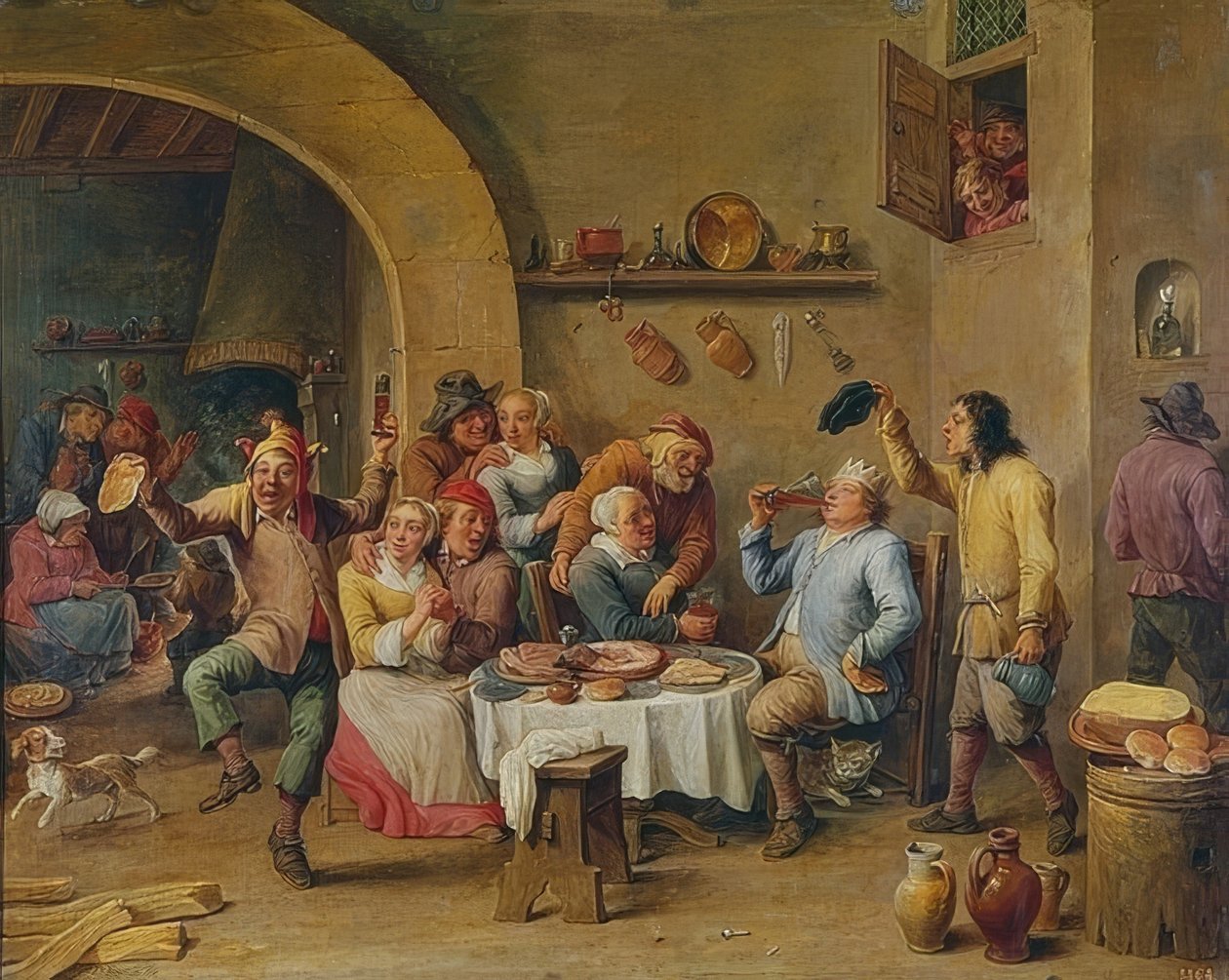 Kongen drikker (Le Roi Boit). 1650-60 av David Teniers the Elder