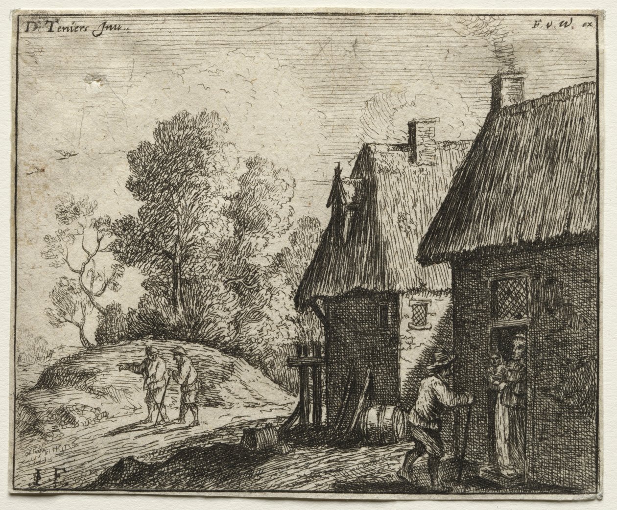 Bonde snakker med en kvinne. av David Teniers the Elder