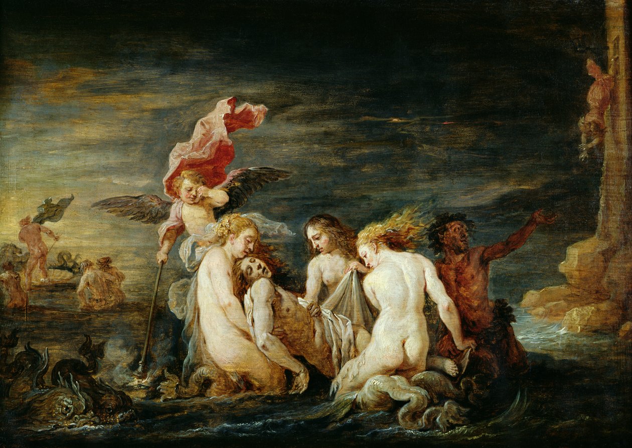 Hero and Leander: Leander funnet av Nereidene, kopi av et maleri av Domenico Feti, 1650-56 av David Teniers the Younger