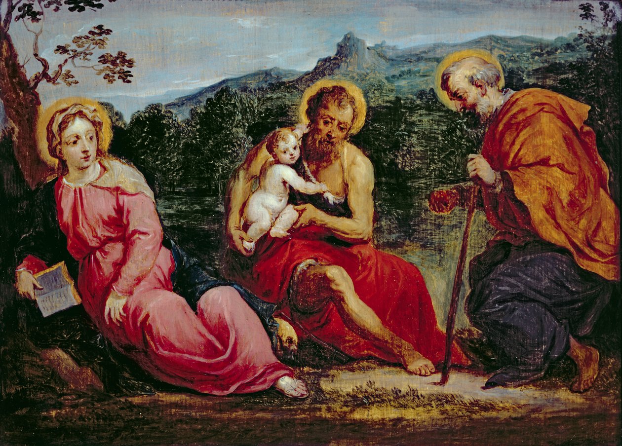 Holy Family og St. John the Baptist, etter en original av Paris Bordone av David Teniers the Younger