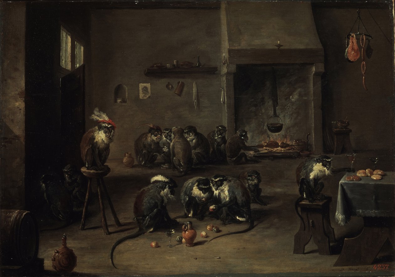 Aper på kjøkkenet, 1640-tallet av David Teniers the Younger