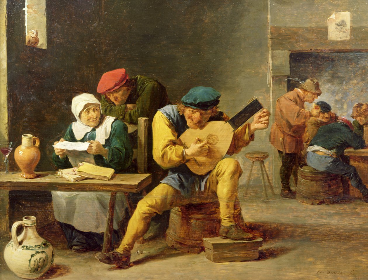 Bønder som lager musikk i et vertshus, ca. 1635 (olje på eik) av David Teniers the Younger
