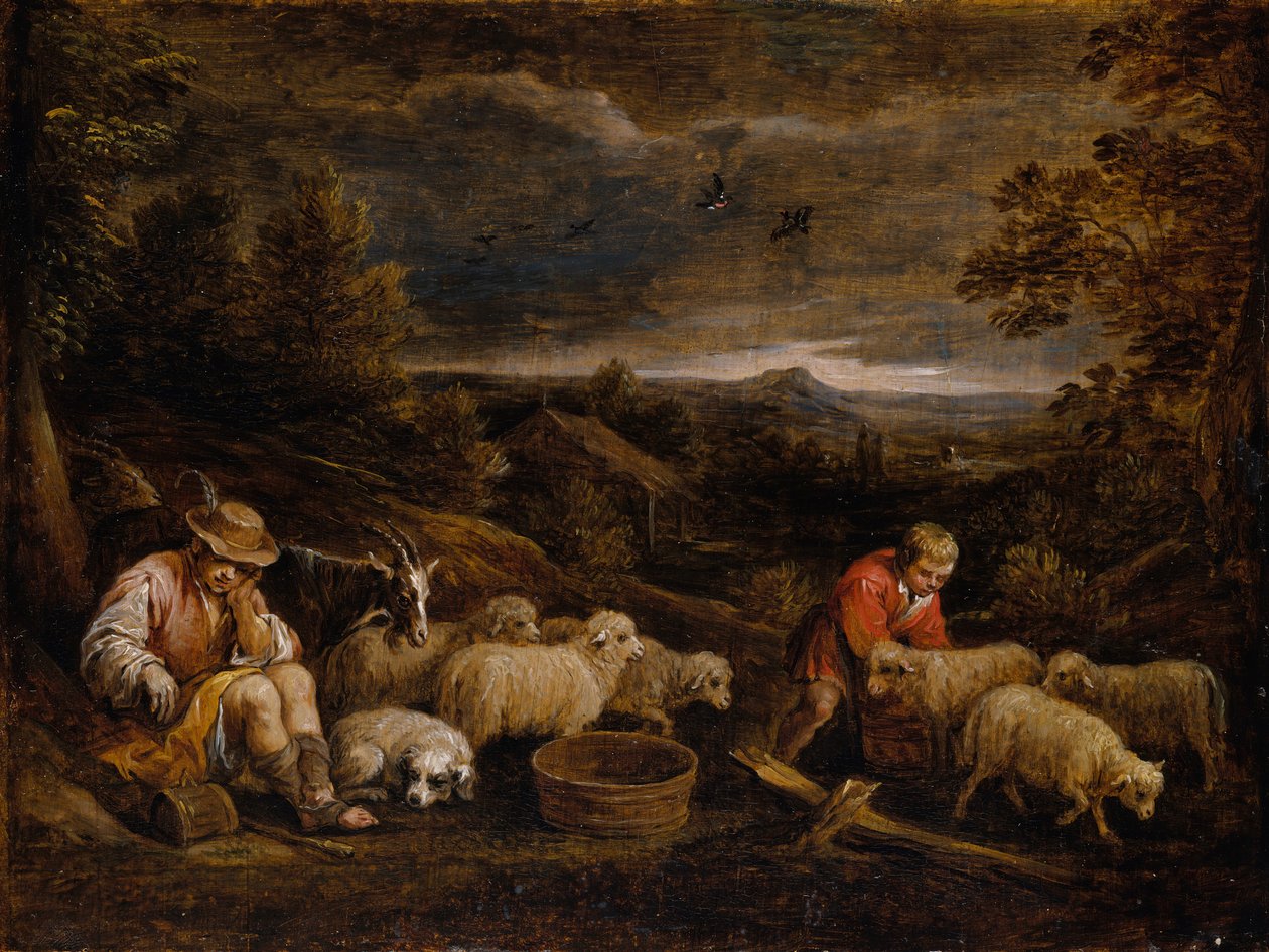 Hyrder og sauer. av David Teniers the Younger
